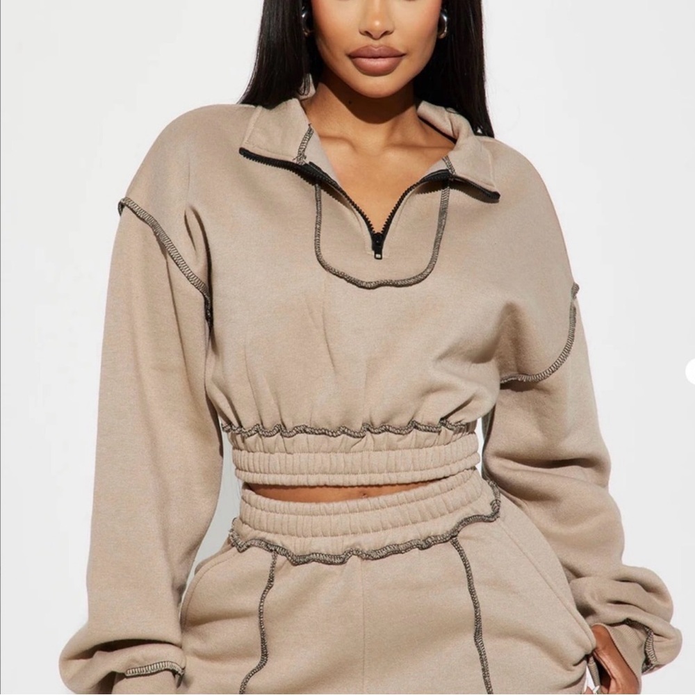Fashion Nova Cropped Half Zip Cropped Sweater in Tan - Picture 5 of 5